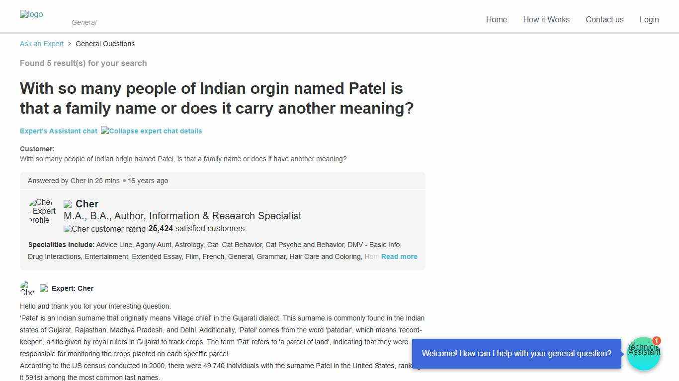 With so many people of Indian orgin named Patel is that a family name or does it carry another meaning?