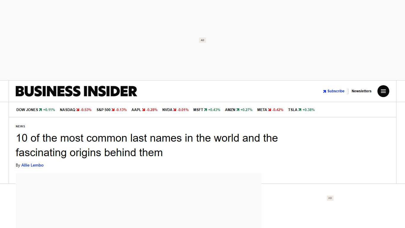 Most Common Last Names in the World - Business Insider